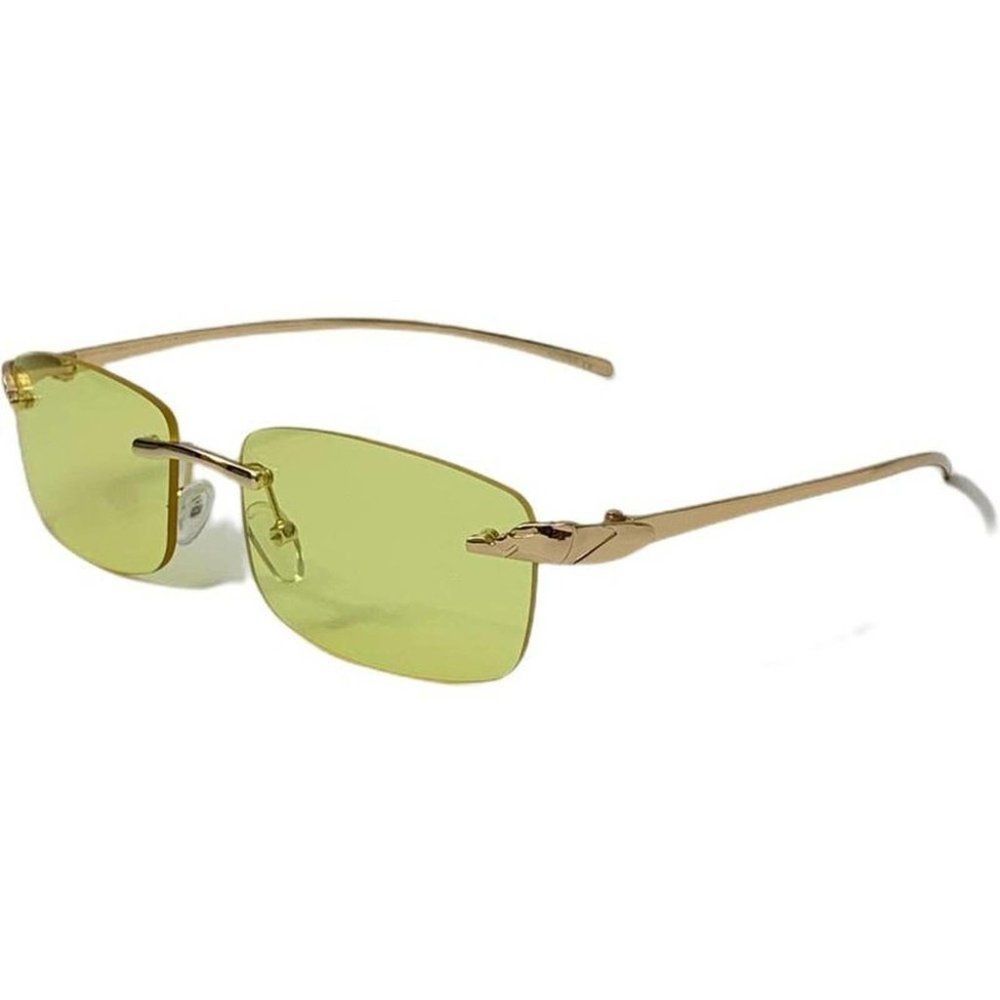 6124 | Yellow Rimless Rectangle Sunglasses - Picture 3 of 5